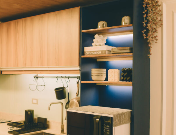 A compact, elegant space for convenient meal preparation and light dining.